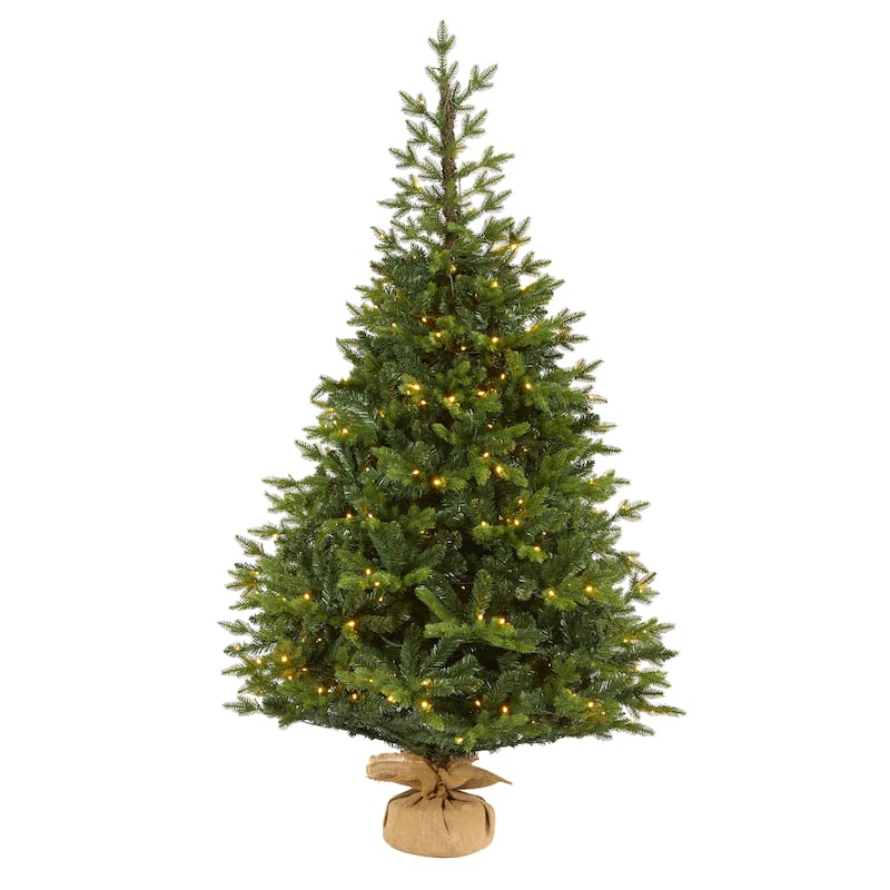 6' Fraser Fir "Natural Look" Artificial Christmas Tree with 300 Clear LED Lights, a Burlap Base and 2113 Bendable Branches