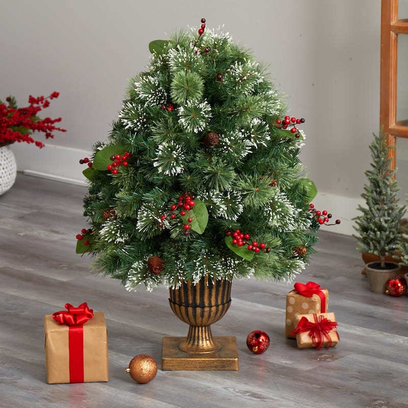 3' Pre-Lit Frosted Pine Artificial Christmas Tree, Warm Clear LED Lights - 3 Foot