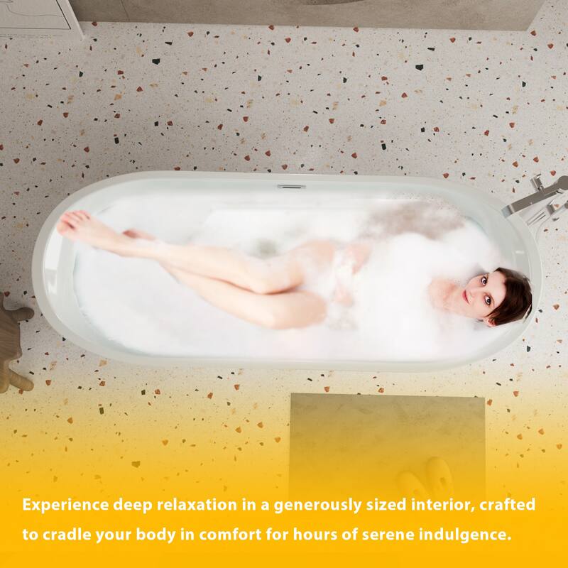 67" Gloss White Freestanding Acrylic Bathtub