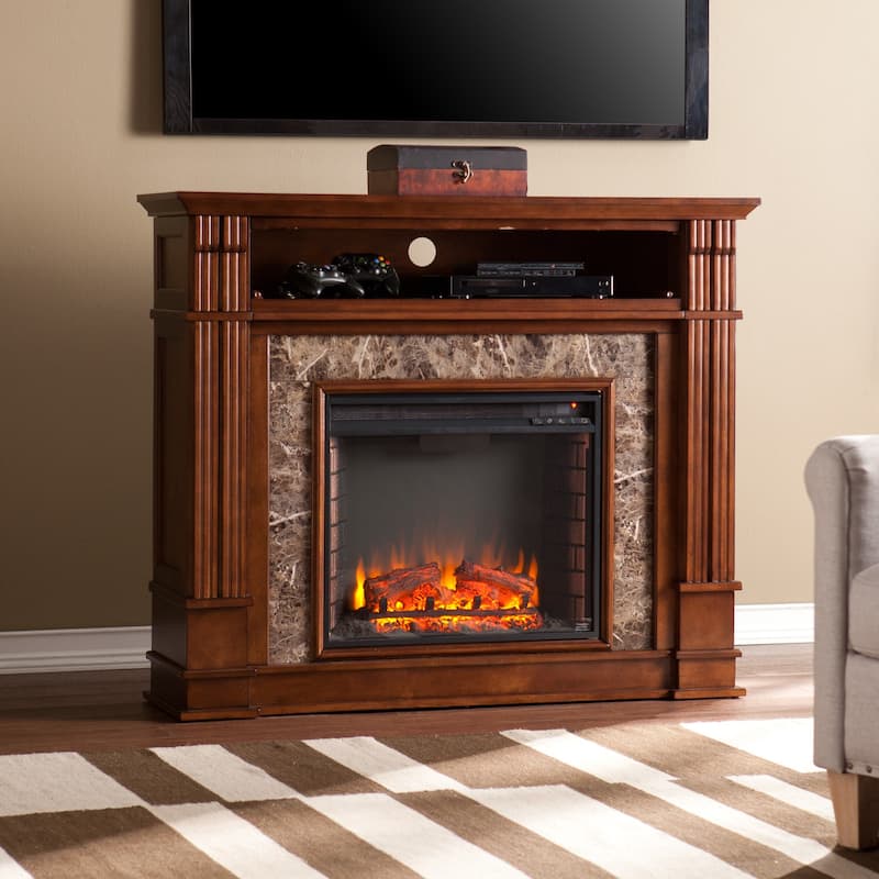 SEI Furniture Maple Faux Stone Electric Media Fireplace