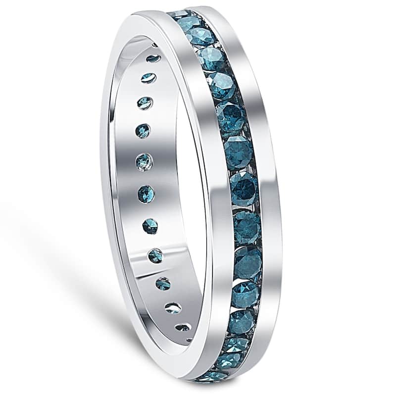 1 1/5ct Blue Diamond Channel Set Eternity Ring White Gold Comfort Fit