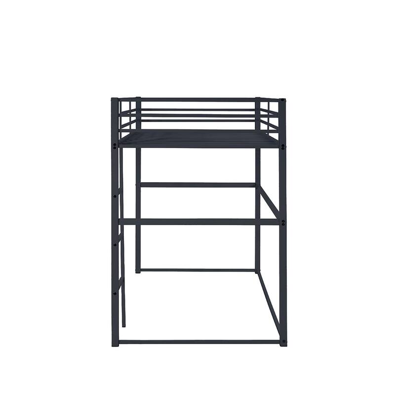 Metal Loft Bed Twin, Loft Bed Frame with Guard Rails and Flat Ladder