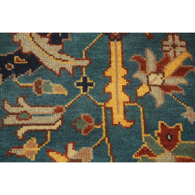 Hand-knotted Transitional Wool Carpet Blue Oushak Rug Floral Oriental Area Rug - 8' 9'' X 5' 11''