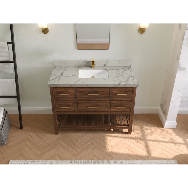 Willow Collections 48 in. W x 22 in. D Parker Solid Teak Single Sink Bathroom Vanity with Countertop