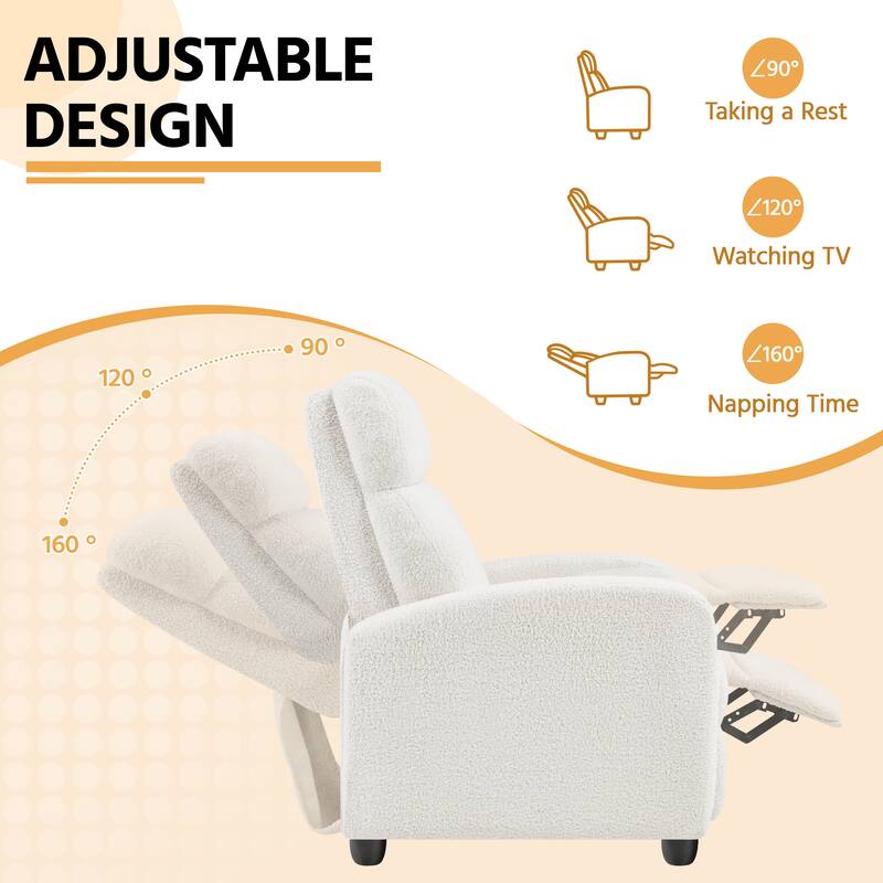 Yaheetech Upholstered Boucle Recliner Sofa Adjustable Reclining Chair, Ivory