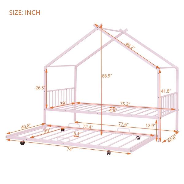 dimension image slide 0 of 6, Metal house bed with trundle
