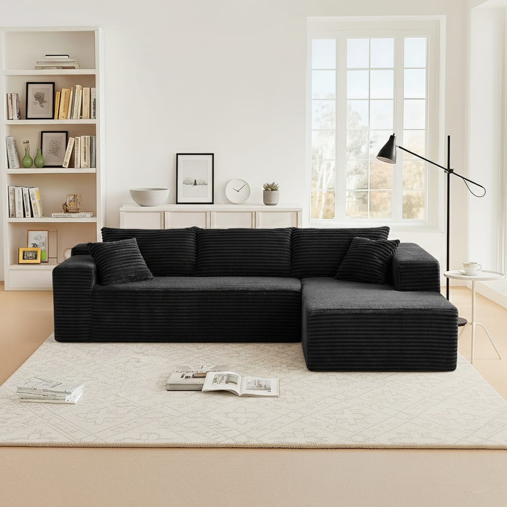 103.54" Flannel L-Shaped High-Density Modern Modular Sectional Sofa with Chaise & Pillows