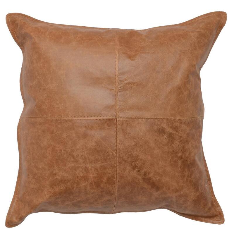 Strick & Bolton Lindi Leather 22-inch Throw Pillow - Chestnut Brown