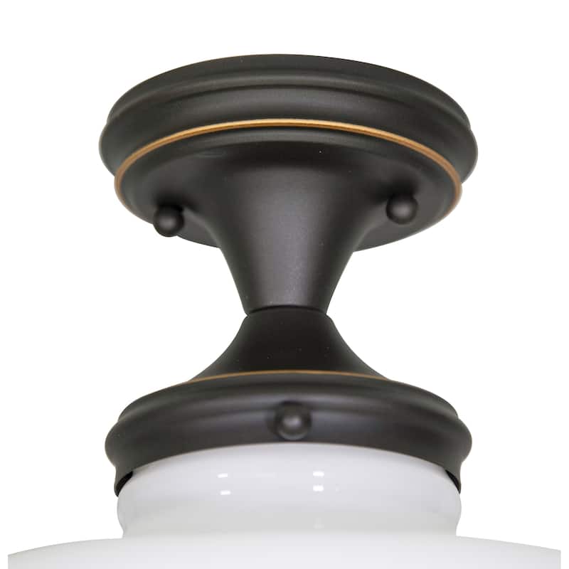 Design House Schoolhouse Oil Rubbed Bronze Semi Flush Mount Ceiling Light with White Glass Shade - 8.98 x 8.98 x 10