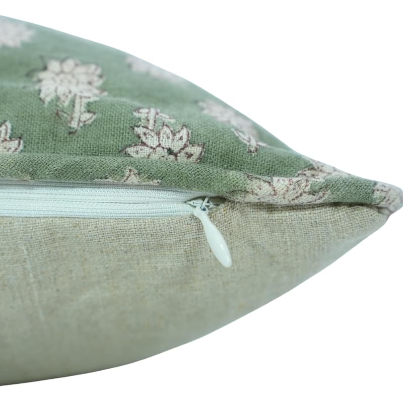 Fabdivine Handmade Floral Block Print Soft Pure Linen Fabric Pipine Pillow Cover Decorative Cushion Case