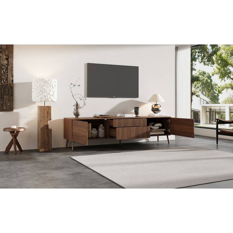 Fluted TV Stand for TVs up to 80", 70" Entertainment Center with Storage Drawer, TV Console with 2 Cabinet