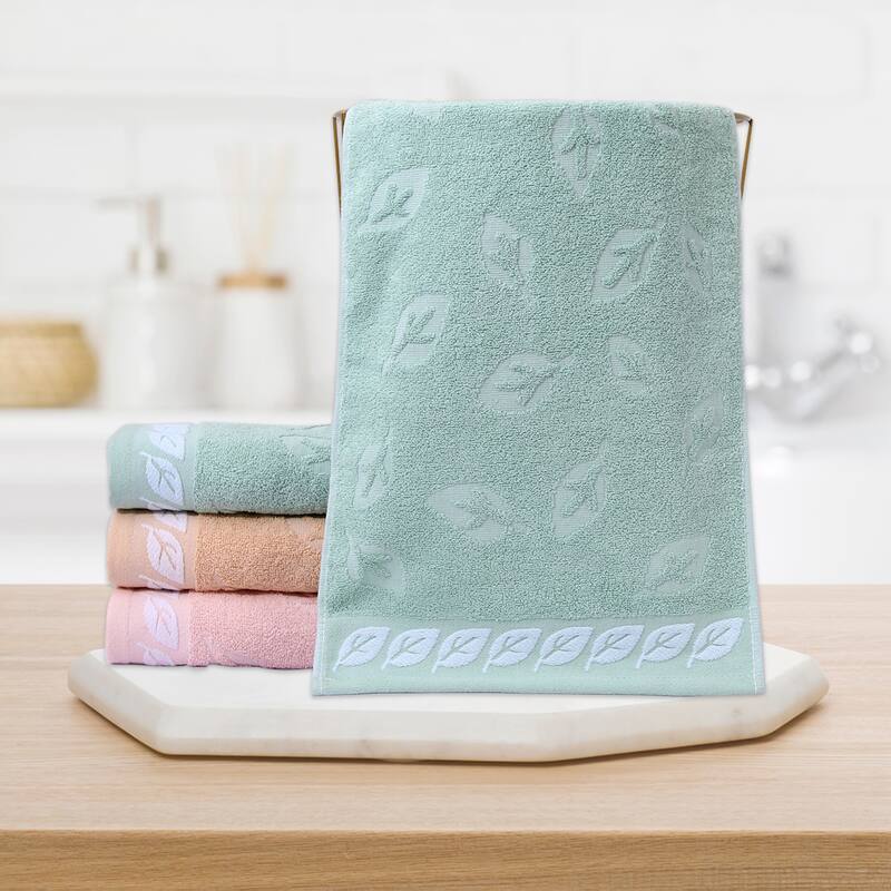 Leaves Pattern Bathroom Hand Towels, Soft Absorbent Decorative Hand Towel for Hand, Face, Kitchen, Hotel and Spa