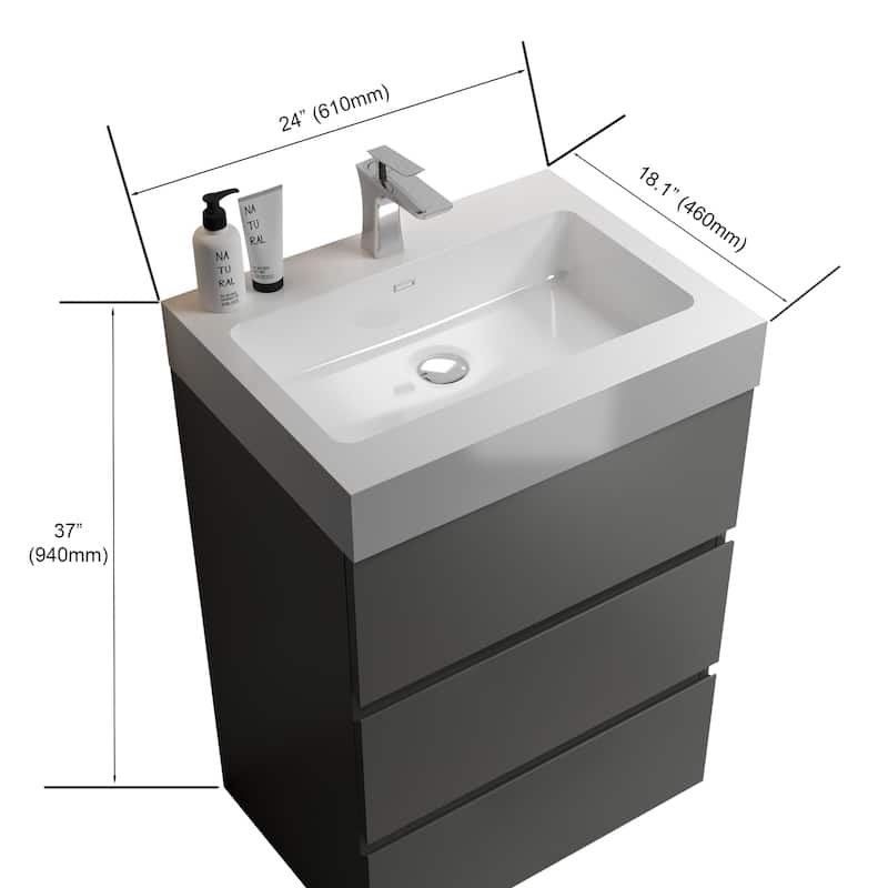 Modern Freestanding Bathroom Vanity with Sink Basin without Drain and Faucet