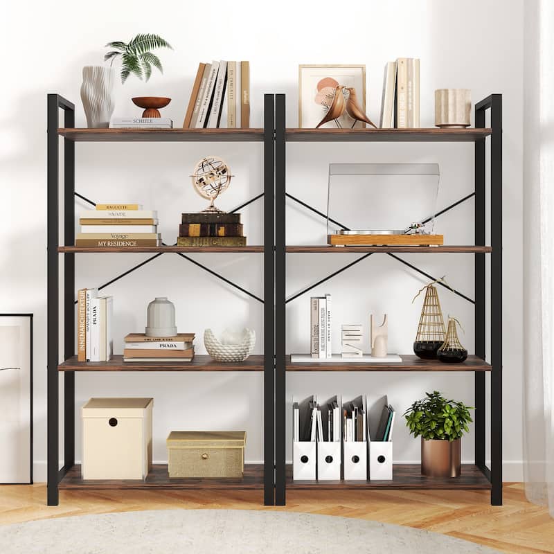 Gymax 2PCS 47'' Floor Bookcase w/ Shelves Heavy Duty Metal Frame &