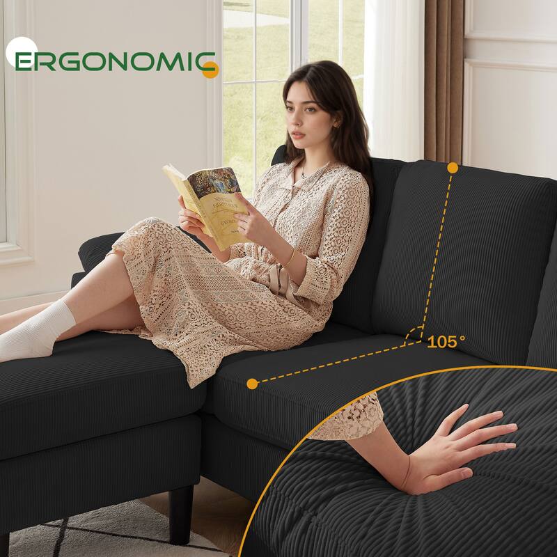 3 Pieces Corduroy Living Room Set with Sectional Sofa, Ottoman and Chair