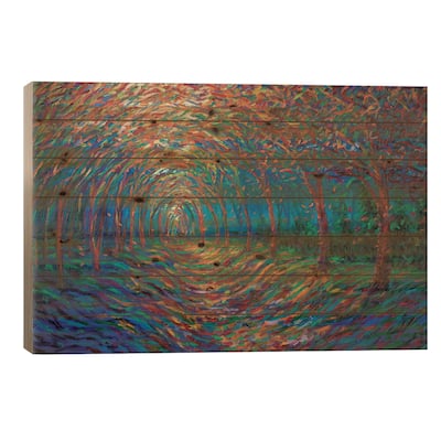 House Of Moon And Trees Print On Wood by Iris Scott - Multi-Color