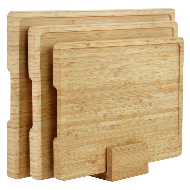MegaChef 3 Piece Natural Bamboo Cutting Board Set with Base