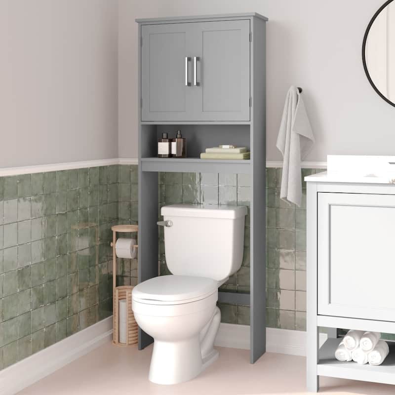 Gray Modern Over the Toilet Cabinet Storage Organizer with 2 Shelves and Doors - Gray