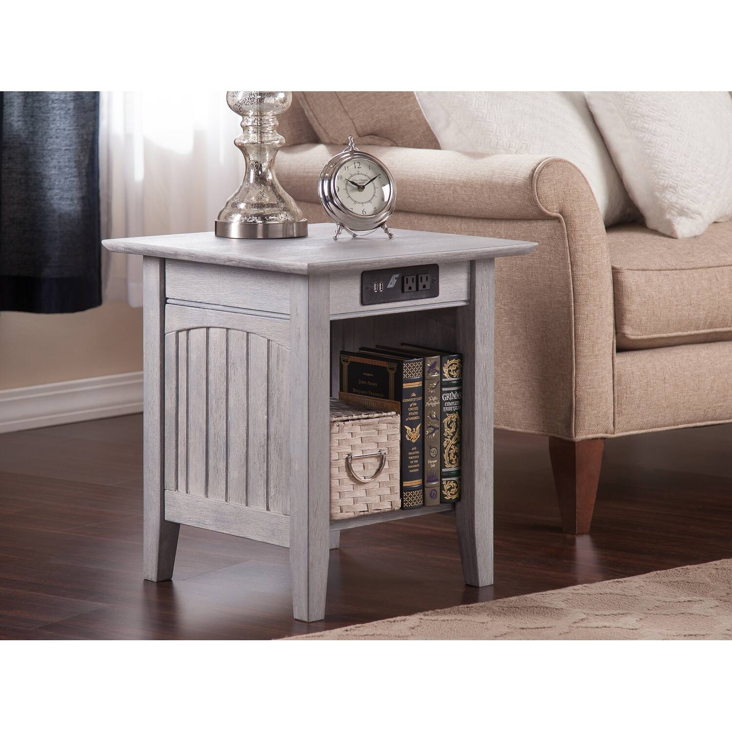 Nantucket End Table with BuiltIn Charging Station in Driftwood On