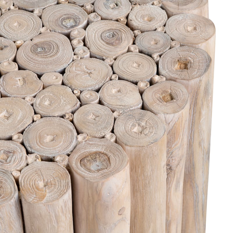 Round Teak Wood Natural Grain Accent Table