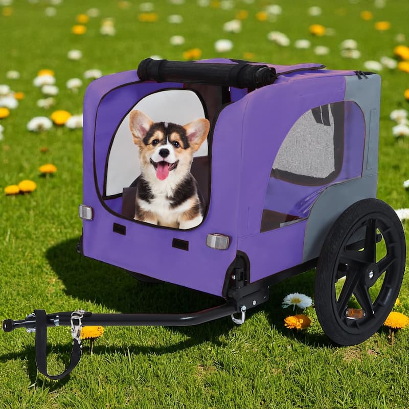 Heavy Duty Foldable Pet Bike Trailer - Dog & Cargo Carrier with 16-Inch All-Terrain Wheels and Universal Hitch - Purple
