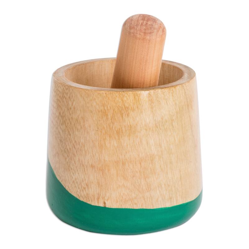 Novica Handmade Spicy Green Wood Mortar And Pestle
