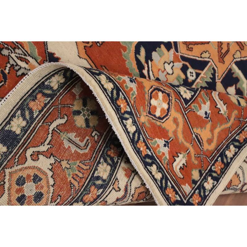 Hand Knotted Oriental 100% Wool Carpet Traditional Medallion Oranges & Rust Heriz (serapi) Area Rug - 8' 4'' X 5' 9''