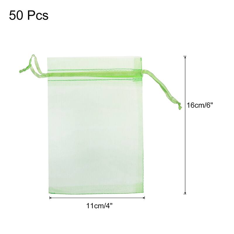 50pcs Organza Bags Drawstring Favor Pouches Sheer Mesh Bag for Gift - Light Green - 4 inch x 6 inch