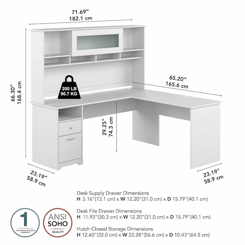 72W L-shaped Computer Desk with Hutch and Drawers by Bush Furniture