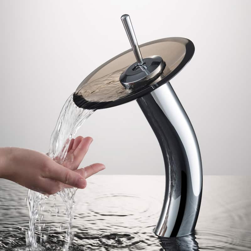 Kraus Waterfall Single Hole Vessel Bathroom Faucet - Metal Pop-Up