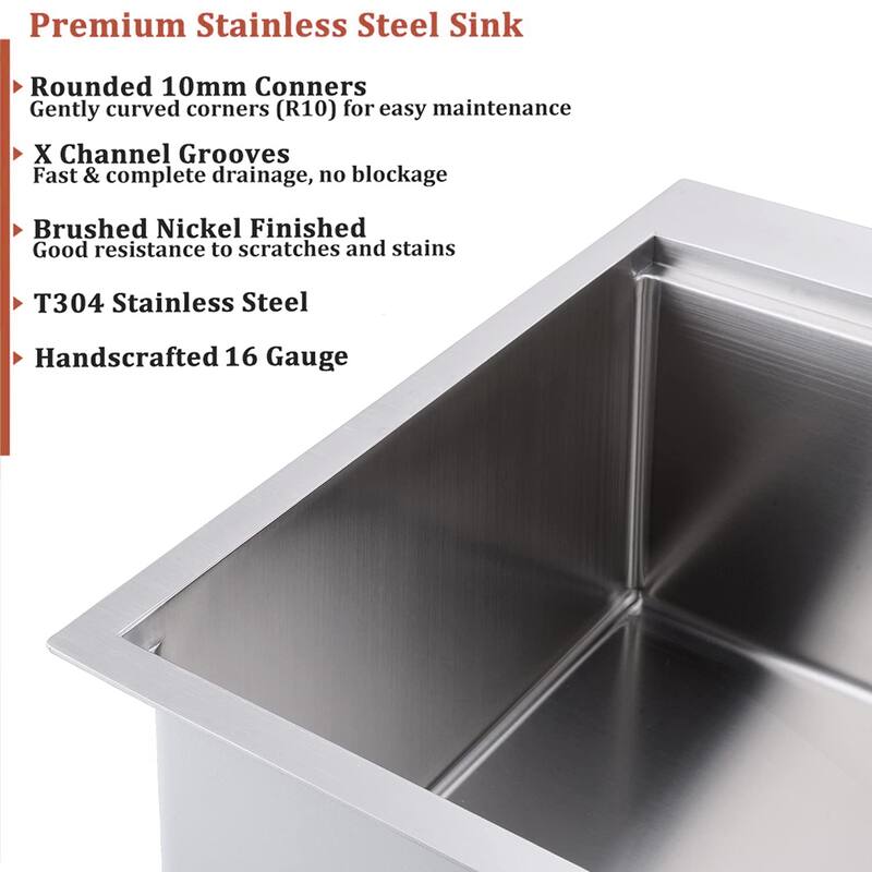 33 Inch Topmount Kitchen Sink Stainless Steel 16 Gauge R10 Tight Radius Single Bowl Sink