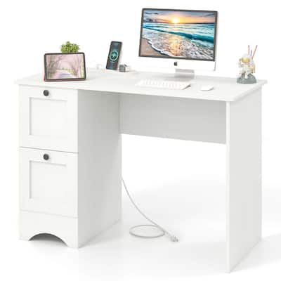 Costway 43" Home Office Desk Compact Study Writing Desk with 2 Drawers