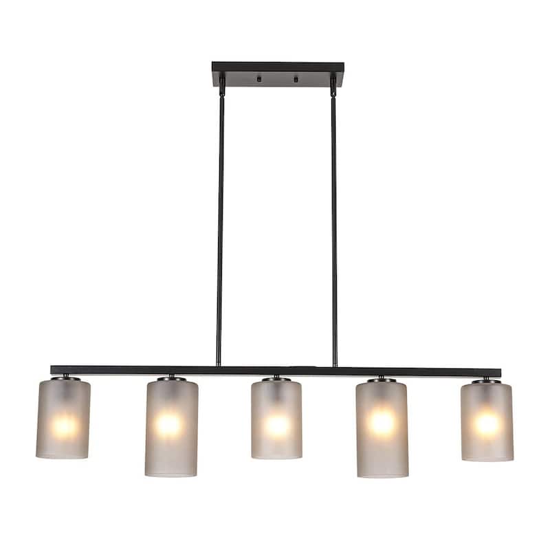 Modern Rustic 5-Light Frosted Ribbed Glass Linear Chandelier - 42.5 in