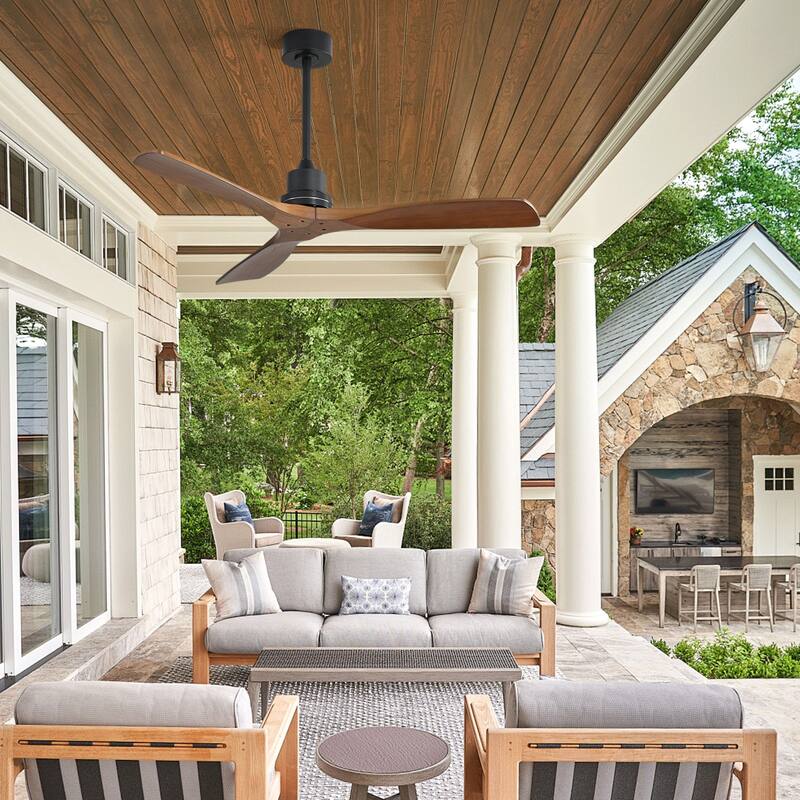 Sofucor 52 Inch Ceiling Fan without Light Solid Wood,with Remote,Smart Optional-Alexa/Google Assistant/APP/Remote Control