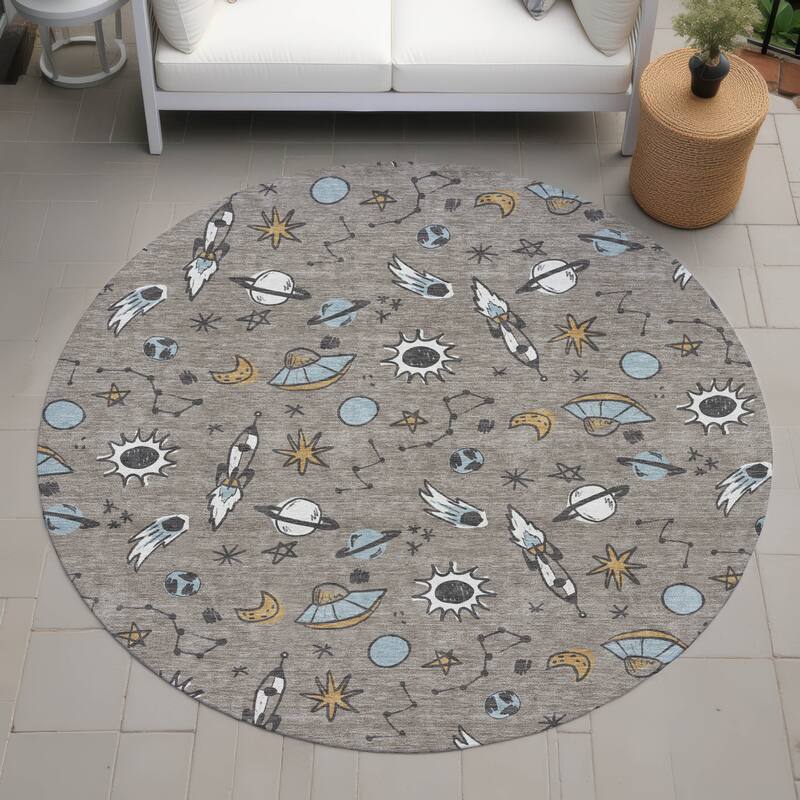 Machine Washable Indoor/ Outdoor Spaceship Chantille Rug - Taupe - 8' x 8'