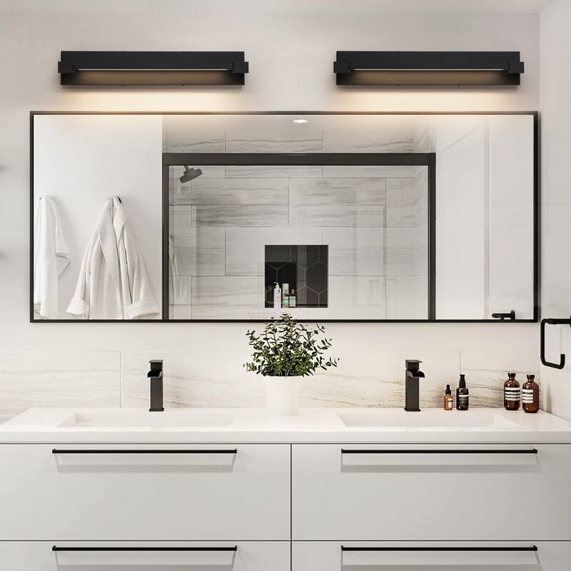23.6 in. 1-Light Modern Black/Gold Linear Bathroom Vanity Light over Mirror Rotatable Aluminum Integrated LED Wall Light