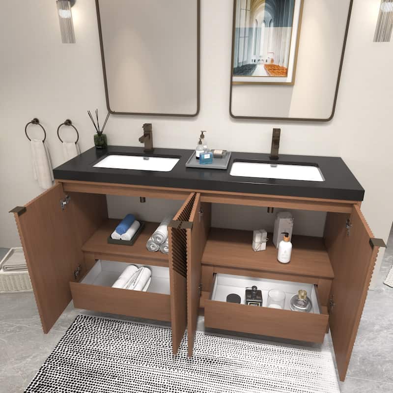 Milano 60" Freestanding Bathroom Vanity with Double Black Acrylic Sink