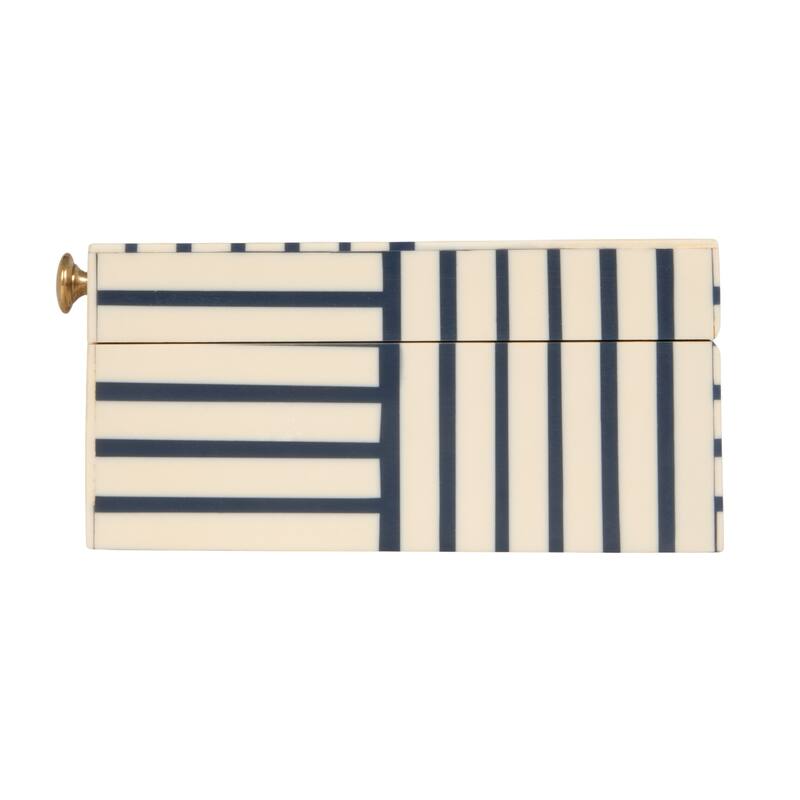 Resin Box with Striped Block Pattern and Gold Clasp