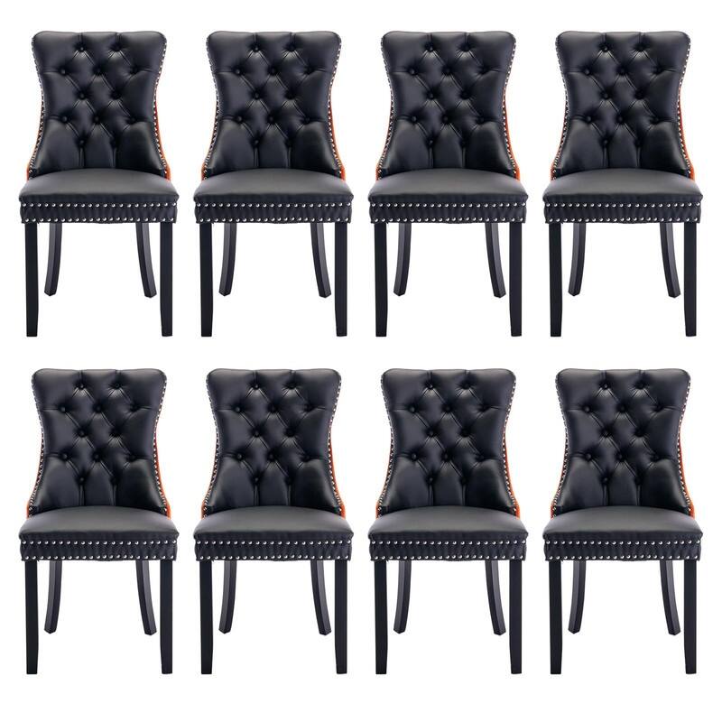 Tufted Naliheads Solid Wood Upholstered Dining Chairs (Set of 8) - BlackOrange BlackLegs