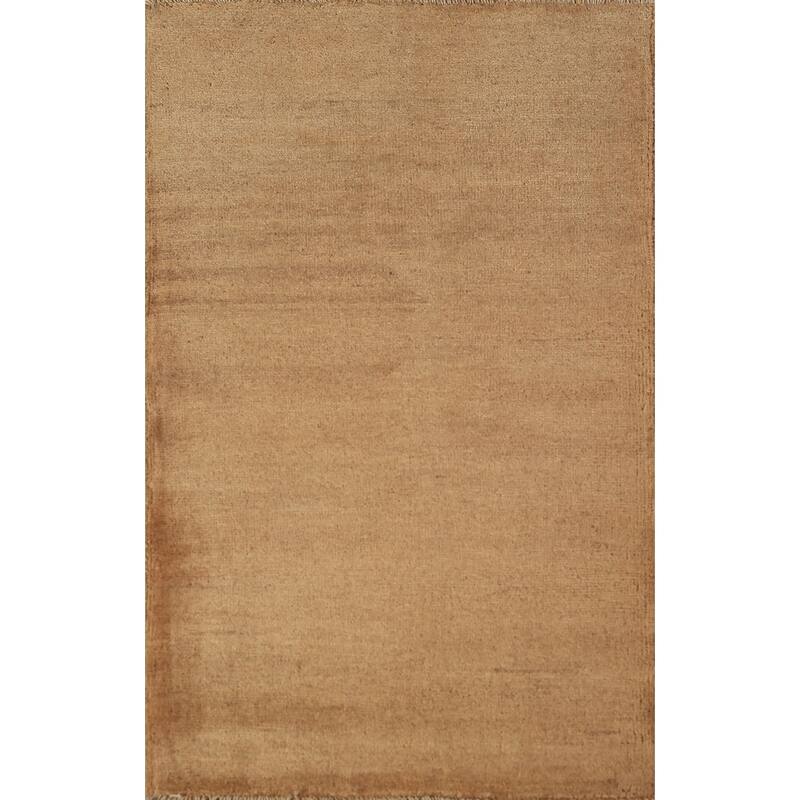 Gold Brown Gabbeh Modern Rug Handmade Wool Carpet - 2'2" x 3'5"