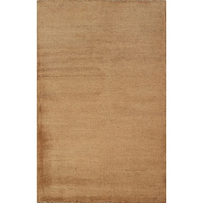 Gold Brown Gabbeh Modern Rug Handmade Wool Carpet - 2'2" x 3'5"