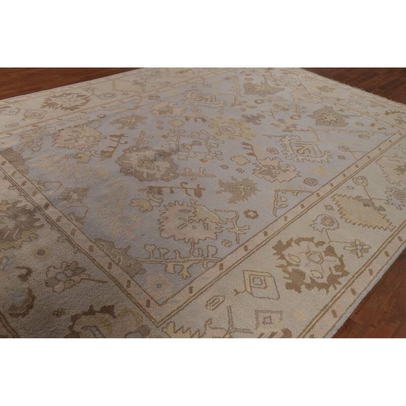 Earth Tone Oushak Indian Area Rug Hand-Knotted Wool Carpet - 9'1" x 11'10"