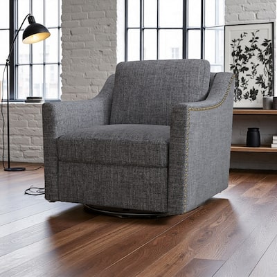 Cotton Linen Swivel Armchair with 360° Rotating Chair and Brass Nail Trim（300lb Capacity）