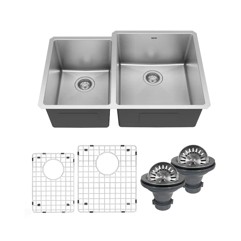 Karran Elite Undermount Stainless Steel 33 in. 16-Gauge Double Bowl KItchen Sink Kit