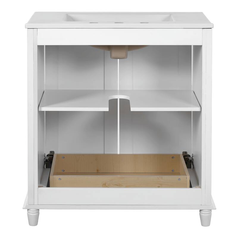30" Freestanding Bathroom Vanity with Resin Sink - Hidden Drawer and Storage Cabinet