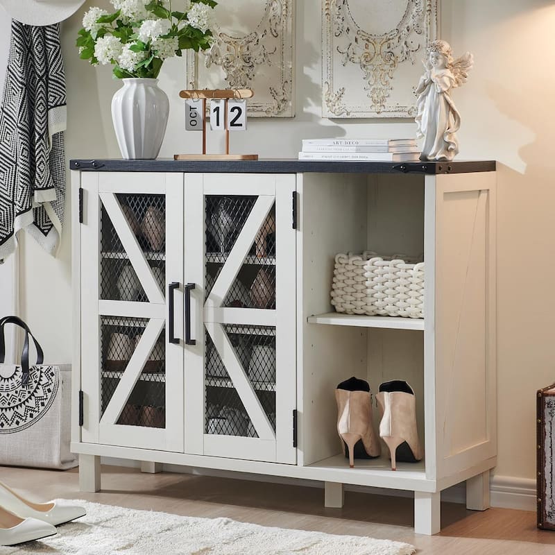 Farmhouse Shoe Storage Cabinet, Wooden Shoe Cabinet, Shoe Organizer - N/A - White