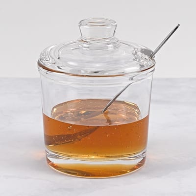 Glass Jam or Honey Jar with Stainless Spoon H4.25" - clear