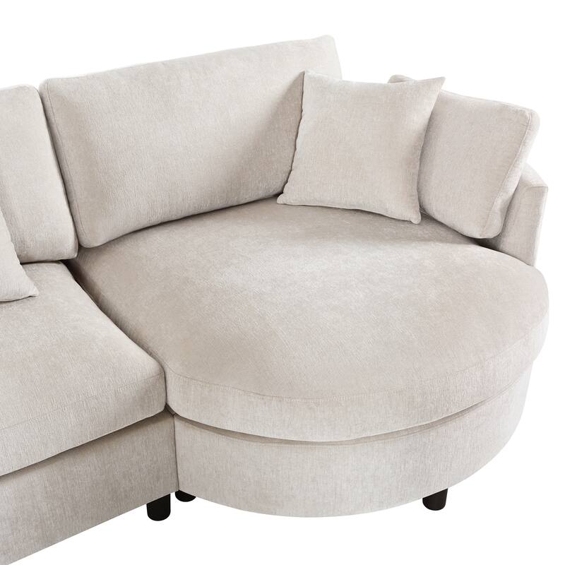 Curved Sectional Sofa, Chenille Fabric Sectional Couch with Chaise and 3 Throw Pillows