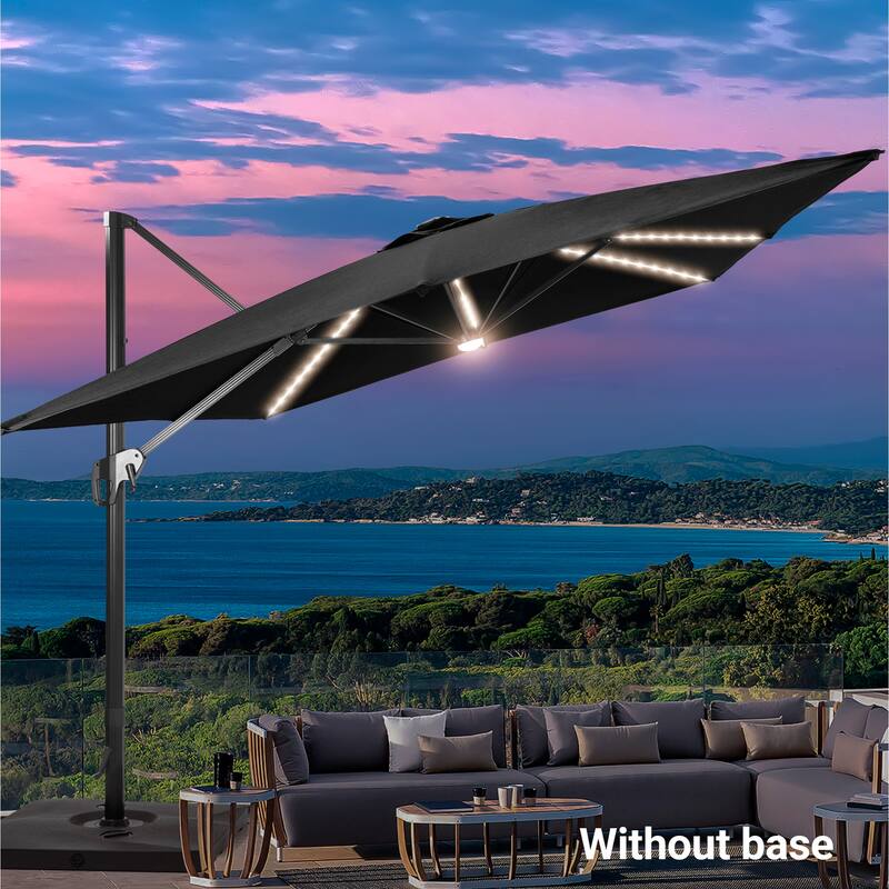 LIVOOSUN 11.5x9ft LED Cantilever Patio Umbrella with Cross Base - Black