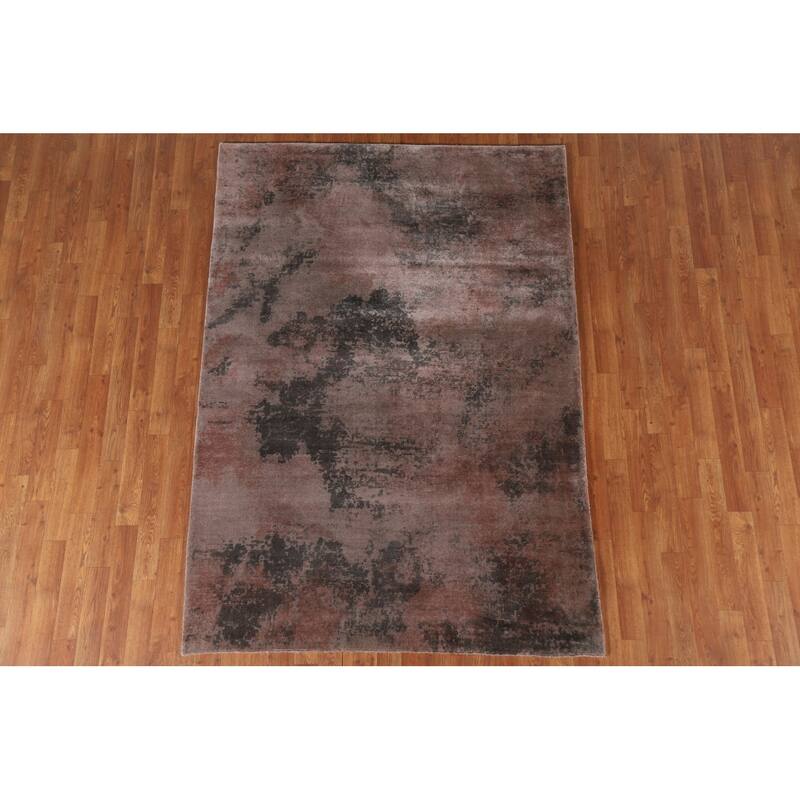 All-Over Abstract Indian Modern Rug Hand-Knotted Wool Carpet - 4'10"x 6'11"